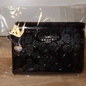 Coach Black Embossed Patent Leather Heart Charm Wristlet MSRP $118